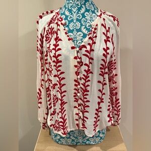Red & Cream Women's Button Top